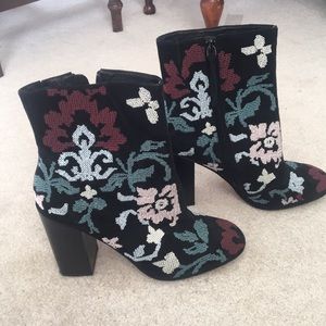 Floral embroidered ankle booties